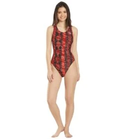Women's Edge Wave Back One Piece Swimsuit -Family Swim Shop 5666078589096 red 4a