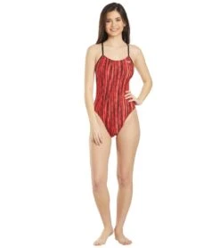 Women's Zircon Swan Back One Piece Swimsuit -Family Swim Shop 5666087829672 red 4a