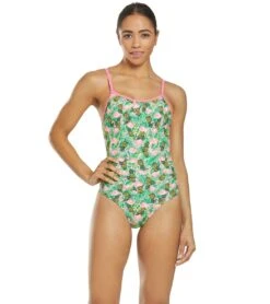 Flamingo Frenzy Thin Strap One Piece Swimsuit -Family Swim Shop 5667011887272 pinkgreenmulti 4a
