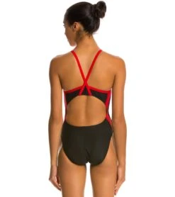 Poly Splice Thin Strap One Piece Swimsuit 7 Poly Splice Thin Strap One Piece Swimsuit -Family Swim Shop 5671947075752 blackred 3a