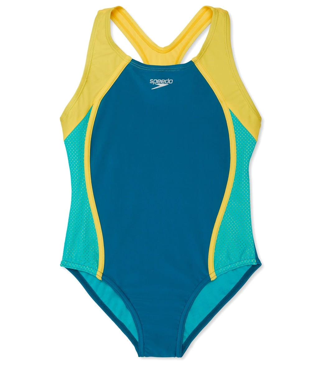 Speedo Girls' Mesh Splice Thick Strap One Piece Swimsuit (Big Kid) 3 Speedo Girls' Mesh Splice Thick Strap One Piece Swimsuit (Big Kid)