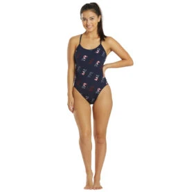 Women's Cascading TYR Print Cutoutfit One Piece Swimsuit -Family Swim Shop 6663769489576 redwhiteblue 4a