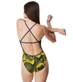 Speedo Women's Fusion Vibe Crossback One Piece Swimsuit -Family Swim Shop 6799981281448 navygold 3a