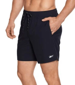 Reebok Men's Main Solid Black 7" Swim Trunks -Family Swim Shop 7167535612072 black 2a