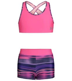 Under Armour Girls' Beam Stripe Bikini Swim Short Set (Little Kid, Big Kid)