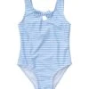 Girls' Powder Blue Sustainable Stripe Bow Swimsuit (Baby, Toddler)