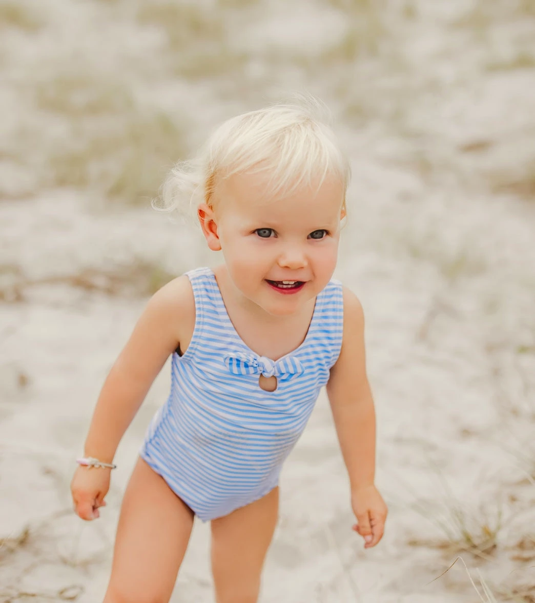 Girls' Powder Blue Sustainable Stripe Bow Swimsuit (Baby, Toddler) 5 Girls' Powder Blue Sustainable Stripe Bow Swimsuit (Baby, Toddler) - Image 3