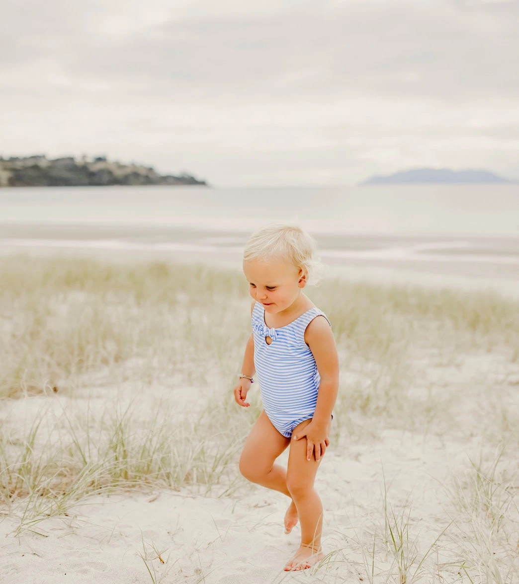 Girls' Powder Blue Sustainable Stripe Bow Swimsuit (Baby, Toddler) 6 Girls' Powder Blue Sustainable Stripe Bow Swimsuit (Baby, Toddler) - Image 4