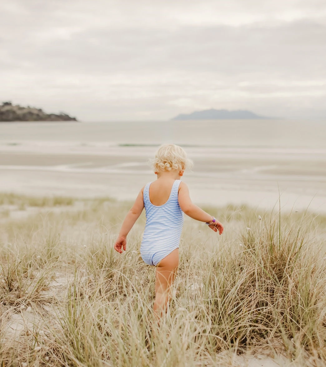 Girls' Powder Blue Sustainable Stripe Bow Swimsuit (Baby, Toddler) 7 Girls' Powder Blue Sustainable Stripe Bow Swimsuit (Baby, Toddler) - Image 5