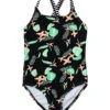 Girls' Neon Rainforest Sustainable X Back Swimsuit (Little Kid, Big Kid) -Family Swim Shop 7217024827560 black 1a