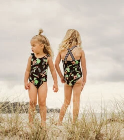 Girls' Neon Rainforest Sustainable X Back Swimsuit (Little Kid, Big Kid) -Family Swim Shop 7217024827560 black 3a