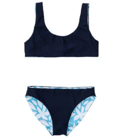 Girls' Aqua Bloom Sustainable Reversible Surf Bow Bikini Set (Big Kid) -Family Swim Shop 7217026662568 blue 3a