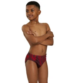 HydroLast Sonar Waves Swim Brief Swimsuit Youth (22 - 28) -Family Swim Shop 7595544969384 red 3a