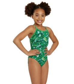 Tribal Graffiti Thin Strap One Piece Swimsuit Youth (22 - 28) -Family Swim Shop 7595564531880 green 3a