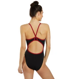 HydroLast Piped Thin Strap One Piece Swimsuit -Family Swim Shop 7595852628136 blackmaroon 3a