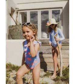 Girls' Beach Bloom Ruffle Shoulder One Piece Swimsuit (Baby, Toddler, Little Kid) -Family Swim Shop 7631513026728 blue 3a