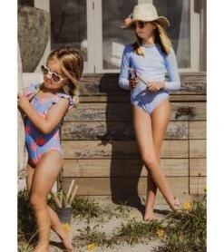 Girls' Beach Bloom Ruffle Shoulder One Piece Swimsuit (Baby, Toddler, Little Kid) -Family Swim Shop 7631513026728 blue 4a