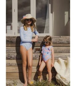 Girls' Beach Bloom Ruffle Shoulder One Piece Swimsuit (Baby, Toddler, Little Kid) -Family Swim Shop 7631513026728 blue 5a