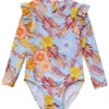Girls' Boho Tropical Frill Long Sleeve One Piece Swimsuit (Baby, Toddler, Little Kid) -Family Swim Shop 7652776050856 blue 1a