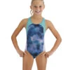 TYR Girls' Starrhex Splice Ella Maxfit One Piece Swimsuit (Little Kid, Big Kid) -Family Swim Shop 7710367219880 blueicemulti 1a