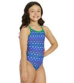 Rainbow Heart Thin Strap One Piece Swimsuit Youth (22-28)