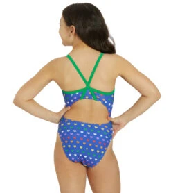 Rainbow Heart Thin Strap One Piece Swimsuit Youth (22-28) -Family Swim Shop 7764259930280 rainbowheart 4a